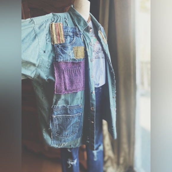 OOAK Custom Patchwork Utility Jacket The Sasha Artisan Reworked XXL - Picture 12 of 15